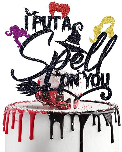Black Glitter I Put A Spell on You Cake Topper, Hocus Pocus Cake Décor, Halloween Witch Hair Themed Birthday Party Decorations