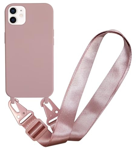 MBSLFY Handyhülle kompatibel mit iPhone 12 Mini Hülle mit Band, Silikon Necklace Handyhülle mit Abnehmbar Kordel Umhängen Stossfest Handy Schutzhülle für iPhone 12 Mini, Hell Pink