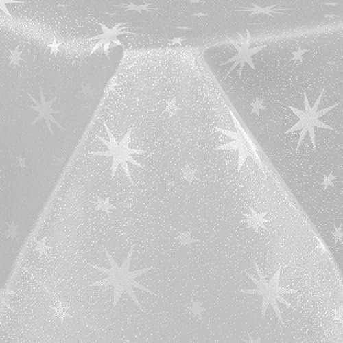 Hochwertige weihnachtliche Stofftischdecke mit Sternen Tischdecke Tafeldecke Tischtuch Bügelarm schnelltrocknend (Weiss, Oval 160 x 220cm)