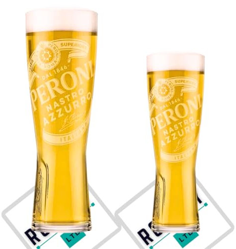 Roxley Lot de 2 verres à bière Peroni et 1 verre Peroni demi-pinte | Verre de 56 cl et 28 cl | Également livré avec 2 sous-verres de marque