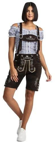 Steigenhöfer Lederhose Damen Tracht Shorts - 100% Rindsleder - Annika - Traditionelle Kurze Hose für Frauen - Inklusive verstellbaren Trägern - Gürtelschlaufe - Dirndl Alternative