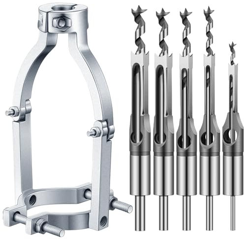 Gisafai Square Hole Drill Bit Adapter and Square Hole Drill Bit Set for Wood Mortising Attachment Drill Press Hollow Chisel Mortise Drill Tool for Mortise Machine (6 Pcs,1/4, 5/16, 7/16, 1/2, 5/8)