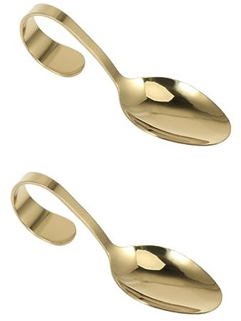 IMIKEYA 2pcs Engraved Spoon for Buffet Stainless Steel Serving Spoon Curved Handle Hotel Kitchen Tableware