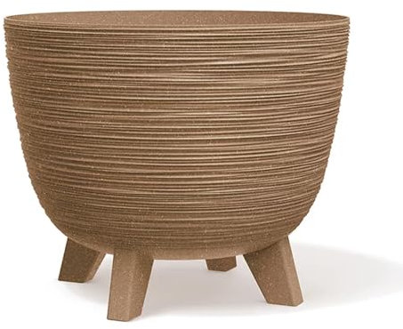 Prosperplast Furu Eco Wood-Naturo Pot de fleurs avec pieds, résistant aux rayons UV, fabriqué en matériau contenant jusqu'à 33 % de bois, diamètre : 290 mm