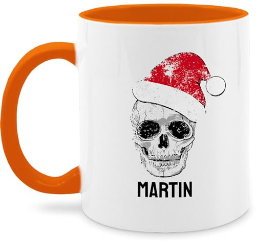Tasse Tassen 325ml - Weihnachten Weihnachtstasse - Vintage Totenkopf mit Weihnachtsmütze - 325 ml - Orange - weihnachtstassen weihnachts name weihnachtliches personalisierte weihnacht