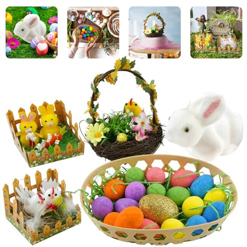 30-teiliges Oster-Tischdekorationsset – Ostereier Küken Häschen Ornamente Jagd Dekorationen Ostern Party Wimpelkette Frühling Ostern Tag Supplies Ostern Home Tischdekorationen