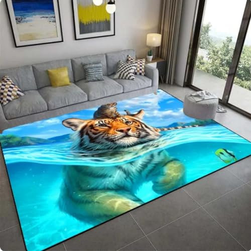 ZHANGCHENG rutschfeste Teppiche Mit Tiger-Motiv Für Wohnzimmer, Weiche Bodenmatte, Teppiche Für Schlafzimmer, Teppich Für Zuhause, Große Matte 160X230CM
