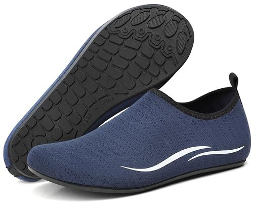 BARFULKER Badeschuhe Wasserschuhe Schwimmschuhe Strandschuhe Aquaschuhe Surfschuhe Barfußschuhe Tauchschuhe Wassersportschuhe für Damen Herren,Dunkelblau 45 EU