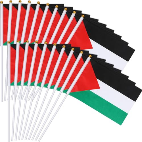 JUNEBRUSHS Palästina Flagge Klein, 20 Stück Palestine Flag Small 14×21 cm Handheld Wehende Palästina Flagge mit Stange für Outdoor Decoration