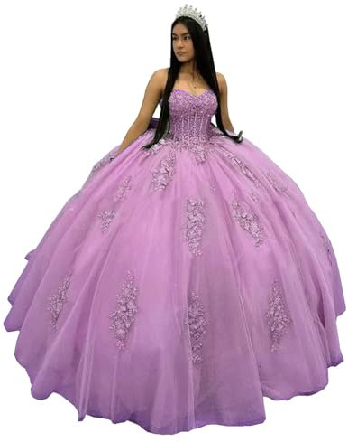 CLcaojun Vestidos de quinceañera con apliques de encaje, vestido de baile de tul con hombros descubiertos, vestido de graduación 2024, vestidos de fiesta de 15 a 16 para mujer, Lila, 54