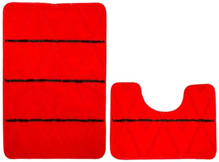 AKCILA Palma Badteppich Set 2-teilig, Rot Schwarz Rutschfester Badezimmerteppich & Badematte, Rechteckig, Bunt, Badematten & Badteppiche
