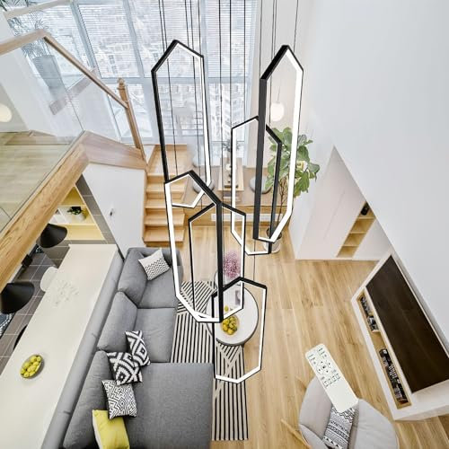 HYQJUNE LED Pendelleuchte Wohnzimmerlamp Aluminium Treppe Hängelampe Xuanguan Schlafzimmer Lampen Hängeleuchte Modern Höhenverstellbar Küche Esszimmerlampe(Schwarz,6 Lights-20x60cm)