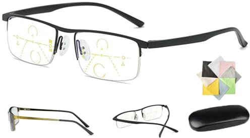 LONGTO Outfany Intellireaders, Progressive Fern- und Nah-Dual-Use-Lesebrille aus Titan, Multifokus-Lesebrille für Männer und Frauen (Black,150)