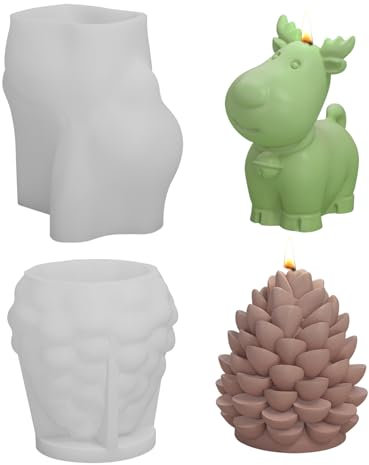 Silikonform Weihnachten Elch & Tannenzapfen, Silikonformen Gießformen Weihnachten, 3D Elch & Tannenzapfen Kerzenformen zum Gießen, Giessformen Silikon für DIY Weihnachtsdeko Kerzen Handwerk (M+N)