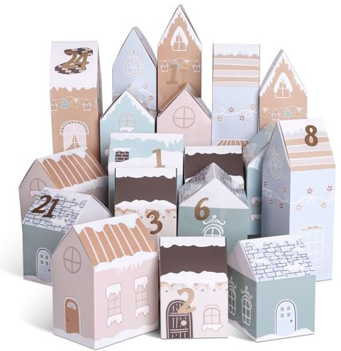Kesote Calendario Avvento Fai da Te, 24 Calendario Avvento da Riempire, Scatole Natalizie con Diversi Disegni Natalizi Scatoline per Regali Piccoli Natalizi, Colori Morandi