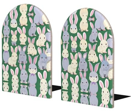 Lot de 2 serre-livres en bois avec motif de lapin pour étagères, serre-livres résistants pour bureau, maison