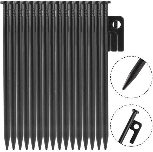 MIVIDE Zelt Heringe Stahl Erdnägel 20 cm, 16 Stück | Heringe Erdnägel Stabil Metall, Zeltheringe Sturmsicher mit Haken und Loch für Camping, Trampolinen, Zelt und Outdoor Wandern