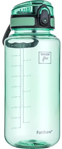 Fanhaw Bottiglia d'Acqua Trasparente in Tritan da 1000 ml con Tappo Chug, Senza BPA, Bocca Larga, Antigoccia – per Palestra, Viaggi, Casa, Scuola, Ufficio (Verde Fluorescente)