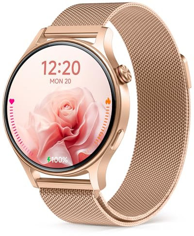 aeac Smartwatch Damen Rund mit Telefonfunktion,AMOLED Ultra-Clear Screen Uhren Damen (Durchmesser 43mm),110+ Sportmodi Watch mit SpO2 Pulsuhr Schlafmonitor,3ATM Wasserdicht Fitnessuhr für iOS Android