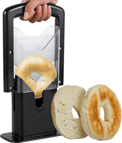 Bagel Slicer with Safety Handle,Household Bagel Cutter Reusable Bread Slicer Portable Muffin Cutting Tool for Kitchen Gadgets (Black)