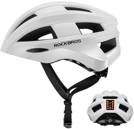 ROCKBROS Casco Bici Uomo Donna, Casco da Bicicletta con Luce di LED 3 Modalità Ricaricabile Antiurto Traspirante per MTB Ciclismo Corsa, Taglia Regolabile 55-60 cm