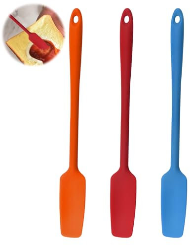 Spatule Silicone avec Longues Poignées, Lot de 3 Marises de Cuisine en Caoutchouc pour épandeur de Confiture, Spatule Silicone Cuisine Anti-adhésif Résistant à la Chaleur pour Bocal
