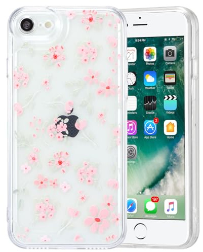 QLTYPRI for iPhone 7/8/SE 2020/SE 2022 5G Case, Cute Pink Floral Flower Pattern Aesthetic Phone Case, Raised Camera Protection Soft Slim TPU Shockproof Protective Phone Cover for Girls Women - Clear