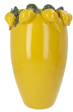 KEYHOMESTORE | Gelbe Keramikvase mit Zitronen und Blättern, frisches Design für Möbel und Dekorationen, Tischvase aus hochwertiger Keramik - Made in Italy