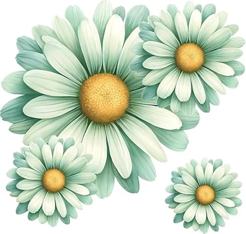 Green Daisy Vinyl Wall Sticker Flowers, x9 Floral Decal Cover Marks, Multi-use Flower Stickers Ideal Damage Repair, Flower Wall Graphics. Weatherproof, Removable & Vibrant. (Green Daisy)