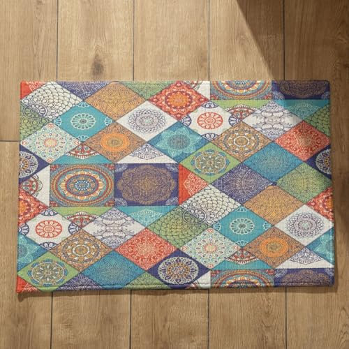 Ethereval Fußmatten Für Treppen Außen Türmatte XL Mandala Fußmatten Für Innen Und Außen Sauberlaufmatte Schnell Trocknende, Maschinenwaschbare, Saugfähige Badematten 45X75cm
