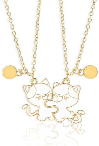 2 Stück Freundschaftskette für 2 Mädchen, Freundschaftsketten für 2, Friends Kette Katzen Freundschaftsketten in Gold