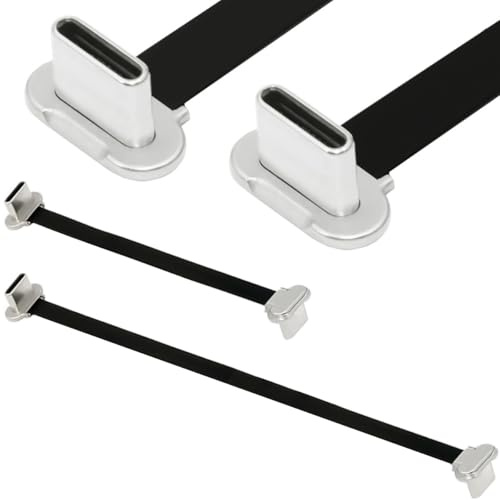 DAOKAI USB C Short Flat Cable,USB 2.0 Type C Ultra Slim Flat Power Data Cable Dual 90 Degree Angled Design PD 65W Fast Charge (75mm+150mm) for Laptop Tablet Phone-2pcs