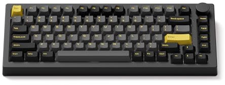 Akko 5075B Plus Mechanische Tastatur, 3-Modus 75% US-Layout Gaming-Tastatur mit Hot Swappable Linear Switch, Dichtung, Cherry PBT-Tasten, Drehknopf für Win/Mac (Schwarz&Gold, Creme Gelb)