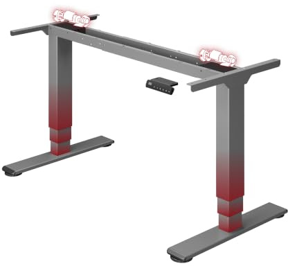 SANODESK Höhenverstellbarer Schreibtisch Gestell Elektrisch mit Dualmotor | 3-stufiges Tischgestell 60–125 cm, 100 kg Tragkraft, 4 Memory-Funktionen, mit Kollisionsschutz (Grau LITE)
