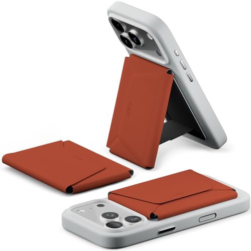 MOFT Magnetische Wallet, 8 Kartenhalter, Handyständer mit Zug-zum-Zugriff-Design, RFID-Blockierung, Winkelverstellung & MOVAS Minimalist Snap Field Wallet für Reiseutensilien，Terrakottarot