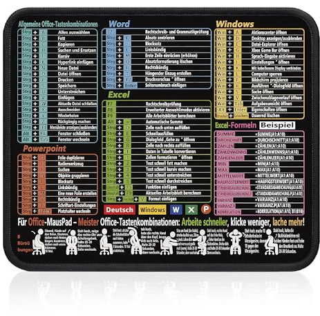 Mauspad klein, Excel Shortcuts Deutsch Mousepad Spickzettel Shortcuts Unterlage Wasserdichte Anti Rutsch Mouse Pad Klein 30x25x0.3cm, für Büro Zuhause Office Word PPT Windows