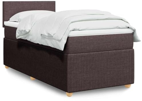 QJBSAVVA Boxspringbett Dunkelbraun 100x200 cm mit Taschenfederkernmatratze und Topper für Jugendzimmer oder Gästezimmer