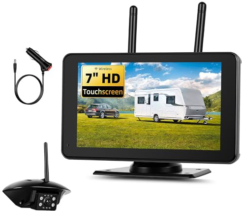 SIXWIN Kabelloses Rückfahrkamera, 7 Zoll HD Monitor mit 1 IP69 Kabelloser Rückfahrkamera mit Nachtsicht Wasserdicht,Loop-Aufzeichnung,BSD für RV, Wohnmobil, LKW, Auto, Bus,12V-24V