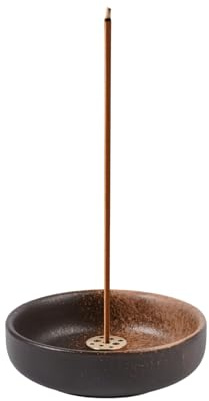 Räucherstäbchenhalter Keramik, 9x3 cm Räucherstäbchen Schale mit Messinghalter, Räucherstäbchen Halter Keramik Incense Holder, Runde Räucherschale für Meditation, Yoga, Entspannung und Wohnkultur