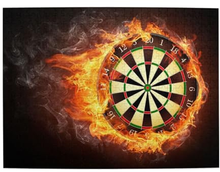 Flaming Dartboard Fire Dart Board 3D,Adults Elderly Wooden Puzzles Jigsaw Puzzle 500 Pieces