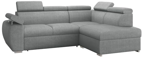 Mirjan24 Ecksofa Boston mit Schlaffunktion und Bettkasten, Eckcouch mit Einstellbare Kopfstützen, Polsterecke, L-Sofa, Verchromte Füße, 2r+R+LXp (Seite: Rechts, Flow 17)