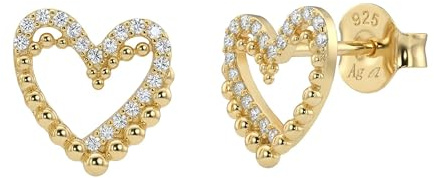 AMOR - Damen Ohrringe 925 Silber - Vergoldet/Golden - mit Zirkonia Stein - Herz Ohrstecker - AMR-E0043