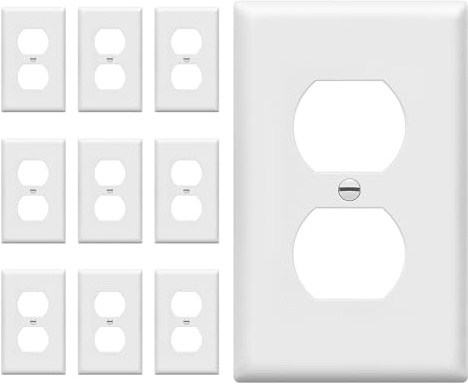 ENERLITES Duplex Wall Plates Kit, Electrical Outlet Covers, Standard Size 1-Gang 4.50 x 2.76, Unbreakable Polycarbonate Thermoplastic, Electric Receptacle Plug Covers, 8821-W-10PCS, White, 10 Pack