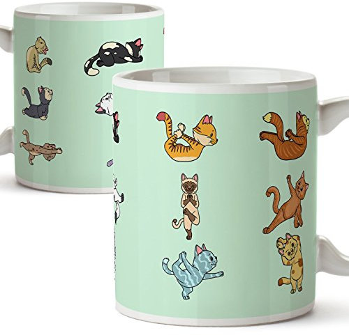 Tazas de desayuno original para regalar adictos al yoga - Regalo para amantes de la meditación y los gatos - Gatitos haciendo poses de yoga - Cerámi
