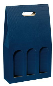 10 Stück Geschenkkarton Tragekarton Dekowell Saphir (blau) für DREI Flaschen