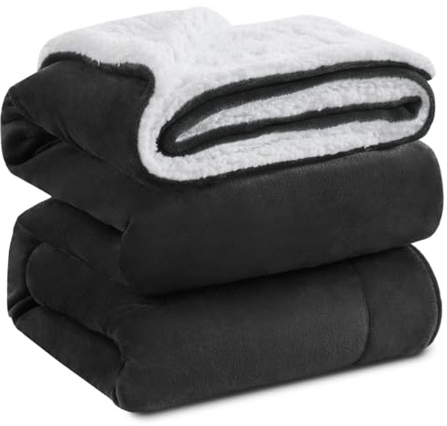 KAWAHOME Sherpa Fleece Queen Size Blanket for Bed - Extra Warm and Heavy Thick Blankets for Winter, Super Soft 500GSM Plush Blanket, 90X 90 Dark Grey