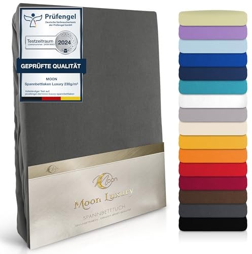Moon-Luxury Spannbettlaken Spannbetttuch Jersey Stretch 230g/m² für Wasserbetten, Boxspringbetten und herkömmliche Matratzen (anthrazit, 180x200-200x220)