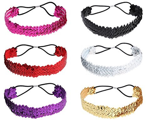 Lurrose 6 stücke Glitzer Haarbänder Pailletten Stirnbänder Elastische Haar Kopfbedeckung für Frauen und Mädchen (Zufällige Farben)