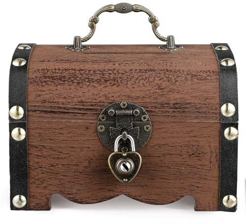 LIOOBO Spardose Mit Schlüssel Vintage Holz Schatztruhe Aufbewahrungsbox Für Kleingeld Und Dekoration