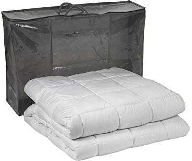 sleepling 197398 Gewichtsdecke 4 kg, Entspannungsdecke gegen Stress und Schlafstörungen, Aufbewahrungstasche, Kassettendecke mit Glasperlenfüllung, Made in EU, 135 x 200 cm, weiß